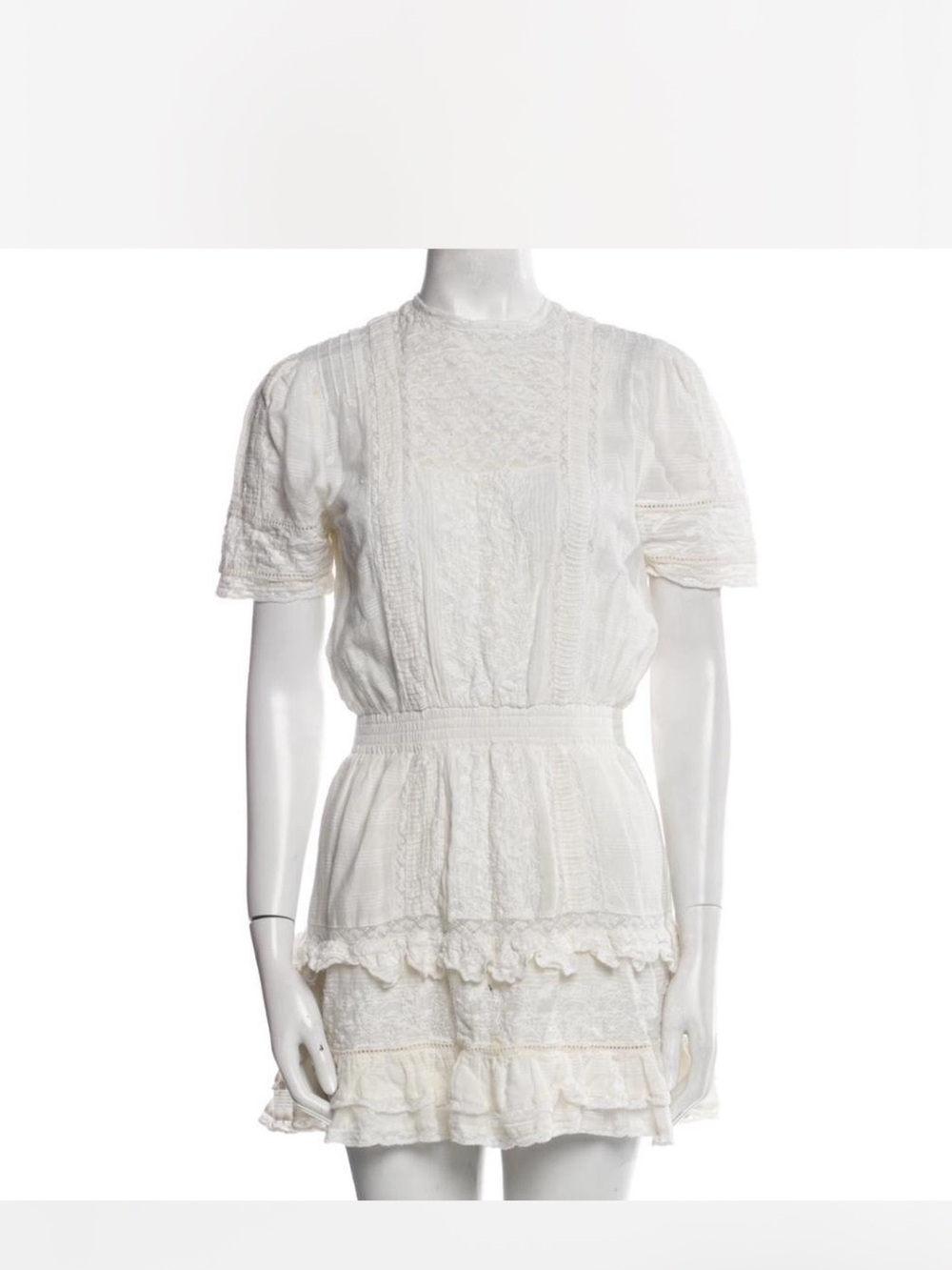 LoveShackFancy White Lace Ruffle Mini Dress